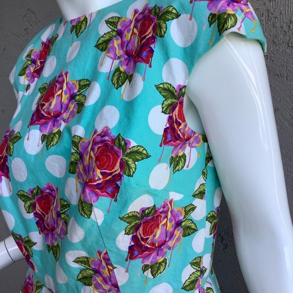 Floral Print Women's Cotton Dress with Pockets - Picture 5 of 8